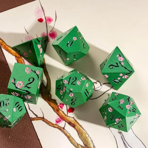 UDIXI DND Metal Dice Set, Flower Solid Metal RPG Dice Set Green for D&D | Pink Flower, Metal Case Packaging, Heavy Metal Dice, D&D Gift, for Dungeons and Dragons Role Playing Games Tabletop Games - color: Green-black