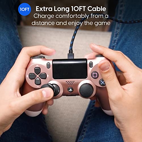TalkWorks Long Controller Charging Cable for PlayStation 4-10-Foot Long Braided Micro USB Cord Charger Cord for PS4 Controller - Blue-Black, 2 Pack