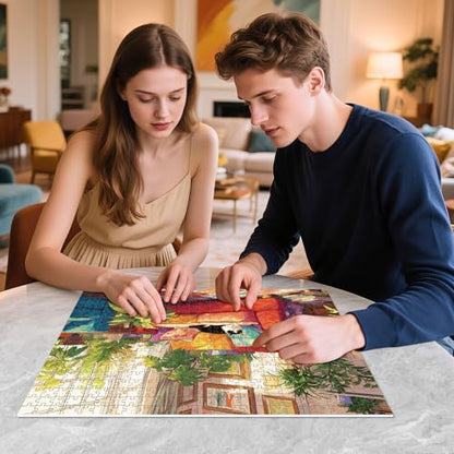 500 Piece Puzzles for Adults, Cozy Sunlit Room Jigsaw Puzzles with Lush Greenery, Relaxing 500 piece Puzzle, Perfect for Family Time, Home Wall Decor, Great Gift for Adults, Seniors,16+, 20.5 x 15 in - style: Cat’s Lazy Day