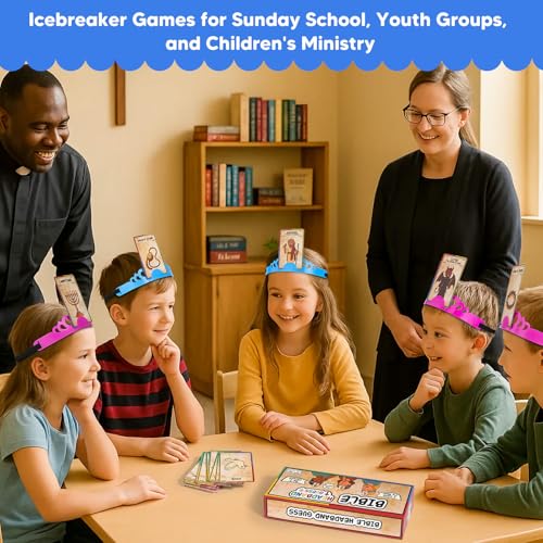 Garybank Bible Headbands Games for Kids, Bible Character & Item Guess Game | 66 Picture Keyword Cards, 4 Headbands, 1 Hourglass, Learn Biblical Stories & Verses, Sunday School, Family Night, Easter Gift