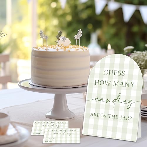 Guess How Many Candies Are In The Jar Game Set, 50 Guess Cards With 1 Standing Sign, Minimalism Green Baby Shower Game Kit, Neutral Gender Reveal Party Decor & Activity Supplies - A09 - color: Minimalism Green