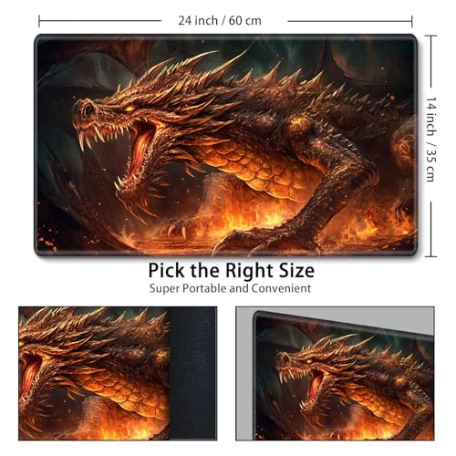 MTG Playmat,Game Play Mat for MTG TCG 24 x 14 inches Cards Game Playmats,Trading Card Game Stitched Play Mats Commander Deck Gaming Desk Mat Card Gameplay Mats,Angry Firedragon - color: Angry Firedragon, size: NO Zone