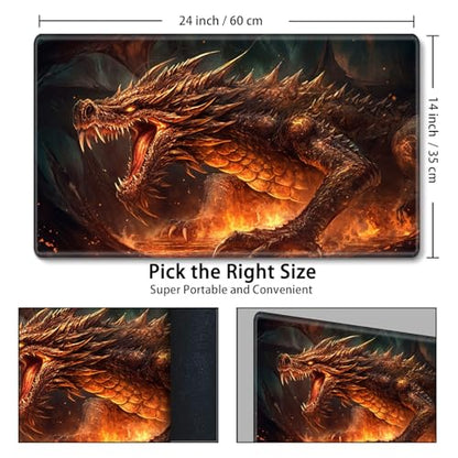 MTG Playmat,Game Play Mat for MTG TCG 24 x 14 inches Cards Game Playmats,Trading Card Game Stitched Play Mats Commander Deck Gaming Desk Mat Card Gameplay Mats,Angry Firedragon - color: Angry Firedragon, size: NO Zone