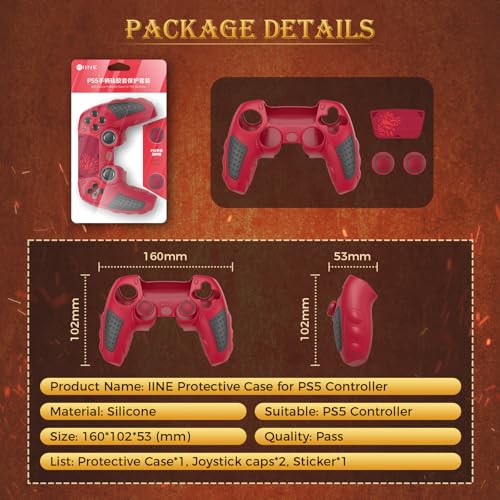 IINE Anti-Slip PS5 Controller Skin, Soft Silicone Protective Cover Case for PlayStation 5 DualSense Controller with 2 Thumb Grip Caps/Touchpad Sticker (Red) - color: Red