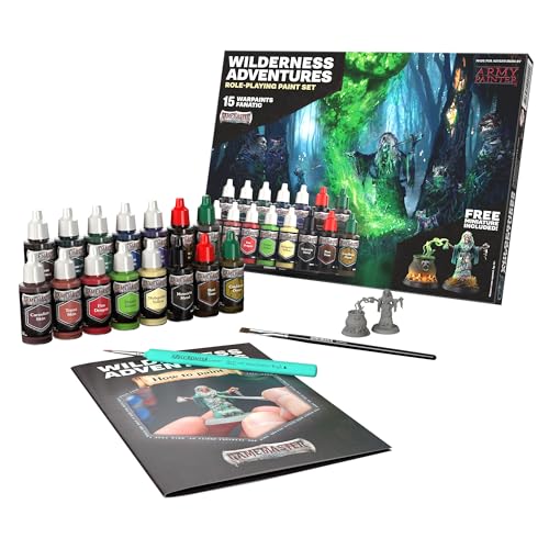 The Army Painter GameMaster: Wilderness Adventures Paint Set Combo, 15 x 18 mL Warpaints Fanatic Acrylic Paints, incl. a Brush-On Primer, 1 Miniature & 2 Brushes - for Warhammer & D&D - color: Wildernes Adventures Paint Set