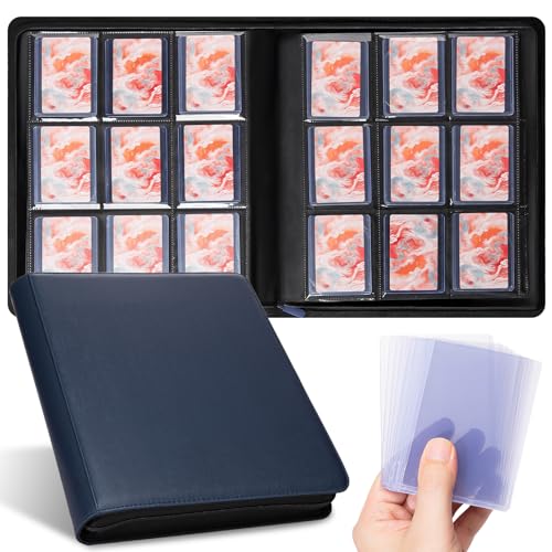 9-Pocket Toploader Binder – Holds 252 Toploaders, 9 Toploaders Included, Card Storage for Trading Cards in 3 x 4'' Toploader, Premium Zippered PU Binder for TCG, Sports Cards - color: Navy Blue