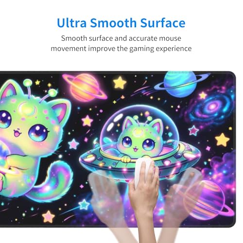 Alien Cat Gaming Mouse Pad Extended Large Mouse Mat 31.5 X 11.8 Inch Nonslip Rubber Base Long Desk Pad Stitched Edges Mousepad Mice Pad for Office Home Game - color: Alien Cat
