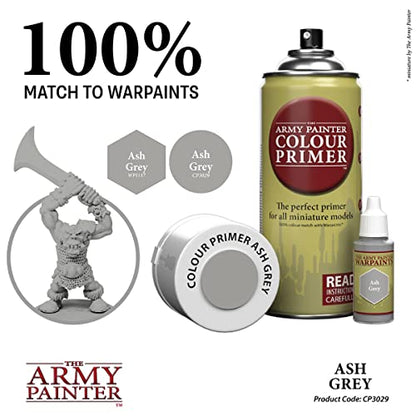 The Army Painter, Colour Primer Ash Grey, 400 ml spray acrilico | Primer grigio cenere per dipingere miniature Warhammer e Dungeons and Dragons - color: Ash Grey