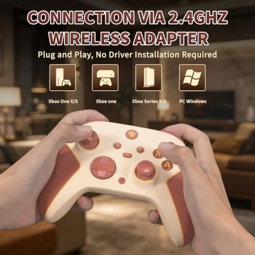 Wireless 2.4GHz Controller for Xbox One Controller with 7 Colors RGB Light,Compatible With Xbox Series S|X Consoles,Steam,PC,with 1000mAh Battery/Hall Effect Sticks/Turbo/Programmable/3.5mm Audio Jack - color: Beige Yellow