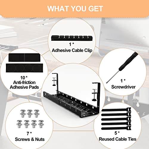 Shikha Cable Management Under Desk, Adjustable Cable Organizer with Adhesive Cable Holder Clips, Reused Cable Ties. Stable & Durable.(Black) - color: Black, size: 12-21.6"-1 Pack