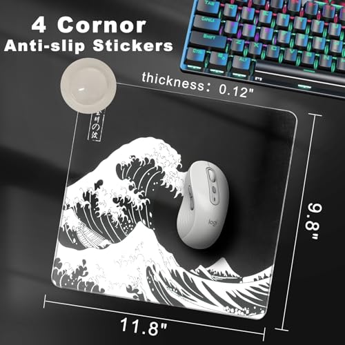 Glass Mousepad, Hard Surface Gaming Mouse Pads, Mousepad Gaming, Glasspad | Glass Pad, Professional Esport Tempered Glass Mouse Pad, Hard Mouse Pad for Bed, 11.8"×9.8" computer mat - color: Kanagawa Waves 1