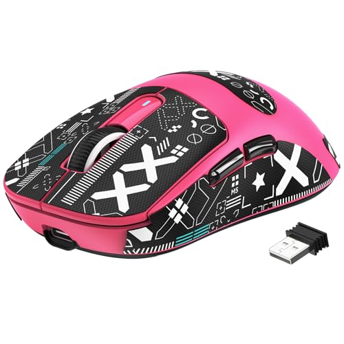 MANBASNAKE × ATTACK SHARK X3 Wireless Gaming Mouse, 49g Lightweight Triple Mode Ergonomic Computer Mouse, PAW3395 26K DPI Sensor,200h Battery Life, Griptape Programmable Buttons for PC/Mac/Win (Berry) - color: Berry & Griptape