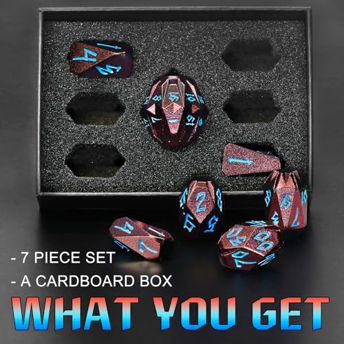 FONVGOGO Metal Dice Set D and D for Dungeons and Dragon, Metal Polyhedral DND Dice with Cardboard Box Unique Cool RPG Dice for Role Playing Tabletop Games Gifts (Brown Blue) - color: S Brown Blue