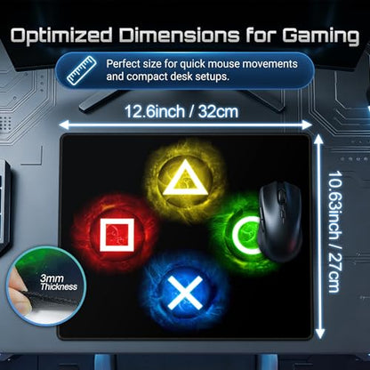 Gamepad Button Big Mouse Pad Large, Gaming Controller‌ Mouse Pad Desk Pad, Long Computer Keyboard Mouse Mat Mousepad with Non-Slip Base and Stitched Edge for Gaming and Office (×○△□, 12.6" x 10.6") - color: ×○△□, size: 12.6L x 10.6W inches