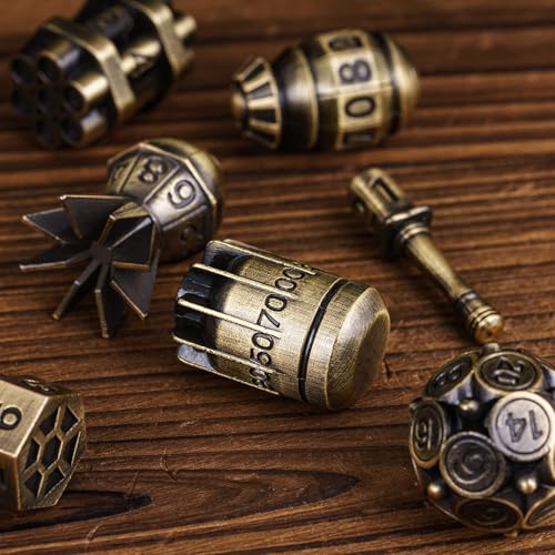 UDIXI Metal Dice Set D&D RPG Polyhedral Metal DND Dice Set Ancient Bronze | 7PCS, Bomb Shape, Solid Metal, Cool Design, Leather Pouch Packaging, for Dungeons and Dragons Role Playing Game Tabletop Game - color: Ancient Bronze