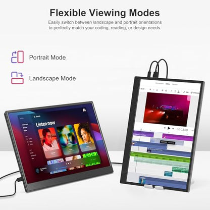 Anyuse 14" FHD 1920×1200 Portable Monitor – USB-C HDMI Ultra-Slim IPS Travel Display with Speakers, HDR Plug & Play, 400cd/m² Brightness, External Second Screen for Laptop PC Mac Phone - size: 14''