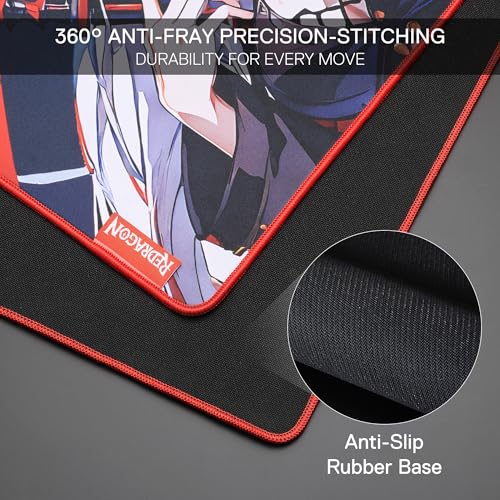Redragon EISA P047S Anime Gaming Mouse Pad - Smooth Spandex Surface, Anti-Slip Rubber Base, Spill-Resistant, Durable 3mm Thick Design, 13 x 10 inches, Black - color: Black, size: 13L x 10W inches
