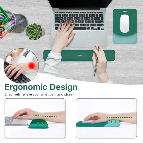 MOSISO Wrist Rest Support Mouse Pad & Keyboard Set, Peacock Green | Rectangular Ergonomic Mousepad, Non-Slip Base, Home/Office Pain Relief & Easy Typing, Neoprene Cloth & Raised Silicone Lining - color: Peacock Green