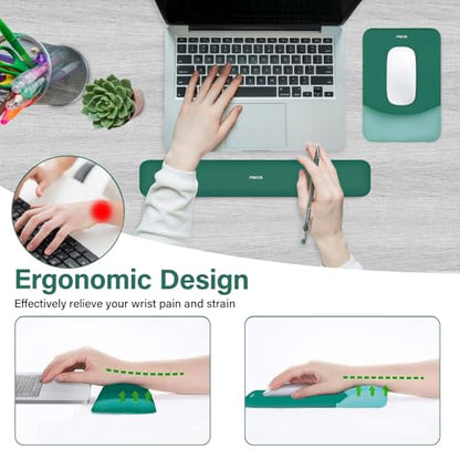 MOSISO Wrist Rest Support Mouse Pad & Keyboard Set, Peacock Green | Rectangular Ergonomic Mousepad, Non-Slip Base, Home/Office Pain Relief & Easy Typing, Neoprene Cloth & Raised Silicone Lining - color: Peacock Green