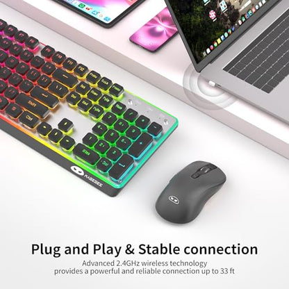 MAGEGEE Wireless Keyboard and Mouse Combo, 2.4G Full Size RGB Keyboard with 104 Keys, Rechargeable Wireless Mouse with 3 DPI, Ergonomic Computer Keyboard and Mouse Set for Windows Mac Laptop PC - color: Black