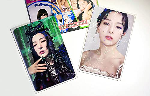 100 Packs Laser Star Photocard Sleeves Kpop 200 Microns Ultra Thick Sleeves Idol Photo Cards Protector Trading Cards Shield Cover (New Star-Shape Laser, Unsealable) | Dustproof, Waterproof, Scratch-Ressistant, Snug Fit for 3 inch Polaroid K-pop Ablum Idol