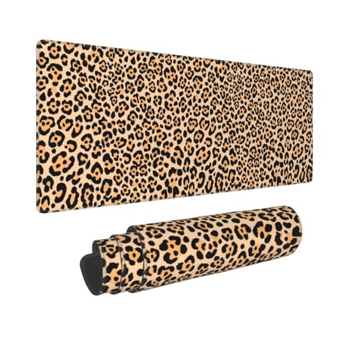 Leopard Animal Print XL Large Mouse Pad with Stitched Edges Long Non-Slip Rubber Base Mousepad Cheetah Laptop Keyboard Mat Desk Pad for Office Home Desk Decor, 31.5" X 11.8" - color: Leopard, size: 31.5L x 11.8W inches