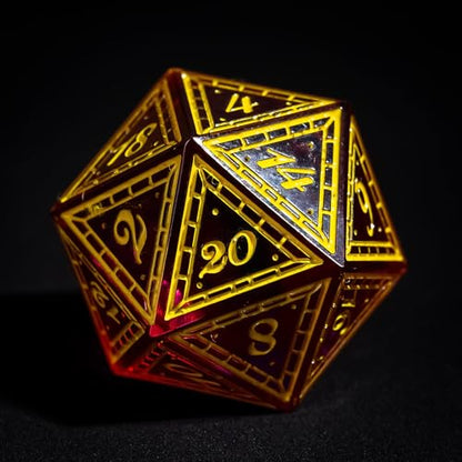 Cusdie 7-Piece Sharp Edges DND Dice Set with Pirate Design - Perfect for Tabletop RPGs Board Games Gifting and Collecting(Red w/Yellow Pirate Pattern) - color: Red W/Yellow Pirate Pattern