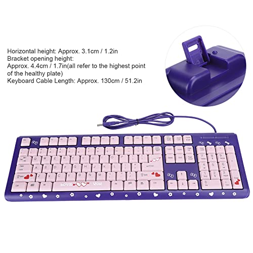 Silent Keyboard Mechanical Membrane USB Wired 104 Keys Adjustable Bracket Ergonomic Design for Laptop Home Office Gaming 45.5x14.7cm (Purple Pink) - color: Purple Pink