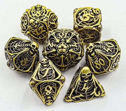 Metal DND Dice Set Skull Dungeons and Dragon Dice Set Hollow Polyhedral Magic 7 PCS Dice Set with Gift Metal Box for Dungeons and Dragons Table Games Play Cards MTG(Skull_Ancient Bronze) - color: Skull_ancient Bronze