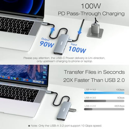 BENFEI USB C Hub 5-in-1 with 4K HDMI(Certified), 100W Power Delivery, 3 USB-A, Silicone Cable, Aluminum Case Compatible with MacBook Pro/Air, iPad Pro, iMac, iPhone 15 Pro/Pro Max, XPS, Thinkpad - color: Gray, size: 5-in-1