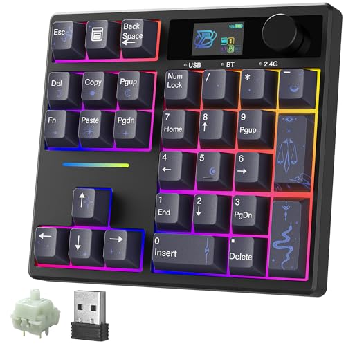 BOYI TD31Pro Mechanical Number Pad,Bluetooth5.0/2.4G/Type-C Wireless Numeric Keypad,RGB HotSwap Numpad with Screen&Knob,PBT Keycaps Gasket keypad Programmable for Win/Mac/Gaming(Black-Star Moon) - color: Black-Star Moon