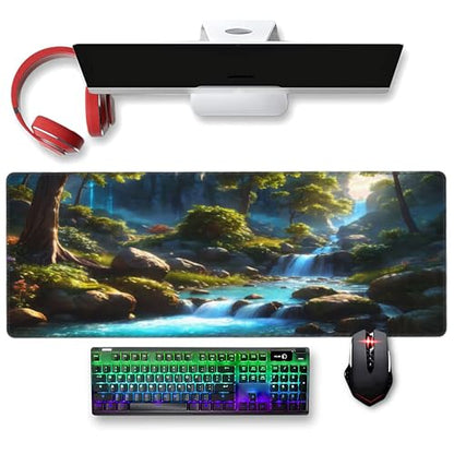 XXL Gaming Mouse Pad 35.4x15.7 inch, Waterfall Rock Landscape Theme Desk Mat,Large Nature Forest Stream Scene Mousepad (Waterfall Stream) - color: Waterfall stream