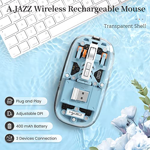 A.JAZZ Wireless Bluetooth5.1&2.4G Mini Lightweight Mouse,Transparent Clear Cool,Rechargeable Silent Computer Mice,Nano USB C Receiver,LED Battery Magic Silm for Office/PC/Mac/Laptop/Apple/ipad(Blue) - color: Blue