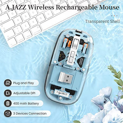 A.JAZZ Wireless Bluetooth5.1&2.4G Mini Lightweight Mouse,Transparent Clear Cool,Rechargeable Silent Computer Mice,Nano USB C Receiver,LED Battery Magic Silm for Office/PC/Mac/Laptop/Apple/ipad(Blue) - color: Blue