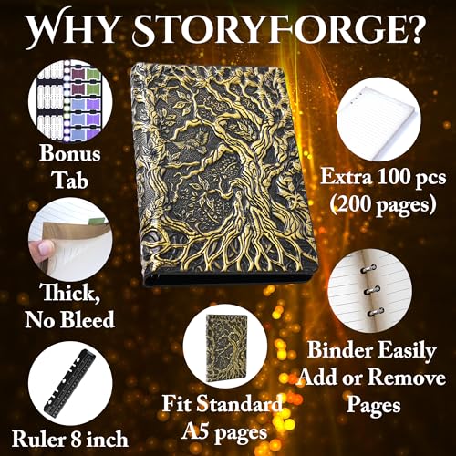 Notebook Journal, Refillable Binder for DND - 3D Tree of Life Design (A5) | A5 400 Pages (200 Sheets), Perfect for Dungeons and Dragons (D&D), Bonus Tabs and Ruler, for Players and DM's - color: Bronze