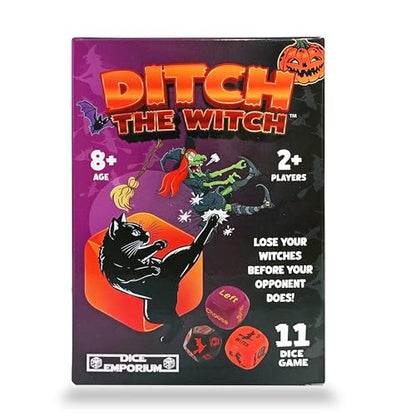 Ditch the Witch Dice Game for Ages 8+ – Fast-Paced Family Games with Custom 6 Sided Dice, Witch Counter, and Directional Play – Fun for 2-4 Players, Perfect for Gifting or Family Game Night