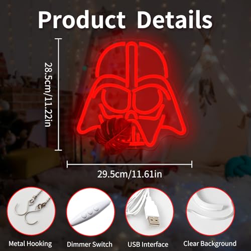 Alien Mask Neon Sign Dimmable Helmet Neon Light Sign Game LED Sign Wars gaming Light Up Sign gamer Neon Lights for Bedroom Man Cave Gamer Gift - color: Red