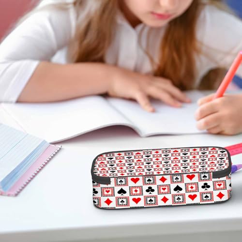 Playing Cards Pencil Holder Bag Bright Red Black White Symmetrical Geometric Pencil Case College Office Organizer for Students Boy Girl Teens Adults - color: Playing Cards