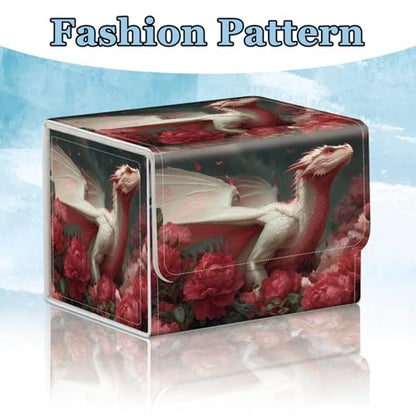 Commander Deck Box for Trading Cards - Fits 100+ Double Sleeved Cards, PU Leather MTG TCG Storage Case with Strong Magnetic Closure, Pink Flower Dragon - color: Pink Flower Dragon