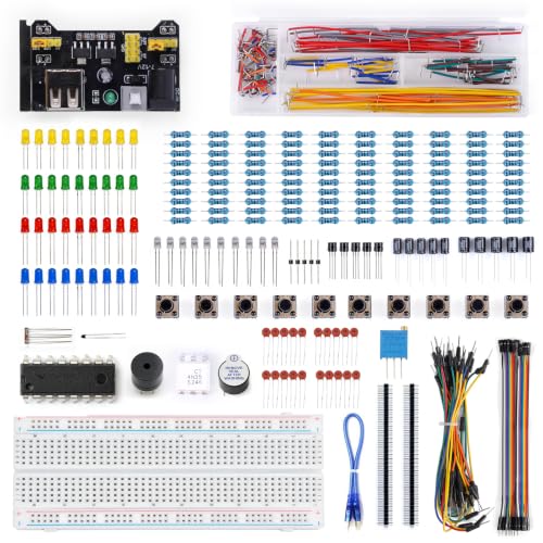 Electronics Component Fun Kit w/Power Supply Module, Electronics Basic Kit, Jumper Wire, Breadboard, Precision Potentiometer,Resistor Compatible with Arduino, Raspberry Pi, STM32 - size: Component Kit(without the board)