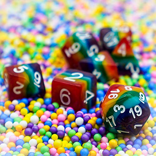 Cusdie 7-Die Rainbow Dice Polyhedral DND Dice Set for Role Playing Game (Rainbow-Opaque) - color: Rainbow-opaque