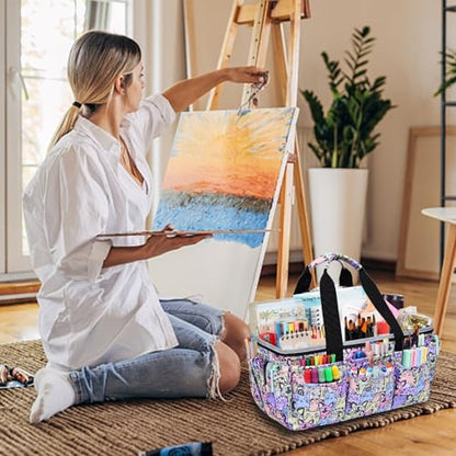 Multi-Functional Tote Craft Bag Desktop File Folder Carrying Bag With Pockets For Art,Craft,Sewing, Travel, Daily Use,Office (Cat) - color: Cat