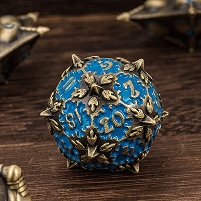 UDIXI Dragon Metal Dice Set D&D, 7-die Polyhedral Dice Set with Unique Shape for DND Role Playing Games (Bronze with Blue Number) - color: Dg-bronze With Blue Number