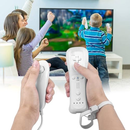 TechKen 2 Pack Wii Remote Controller and Nunchuck with Silicone Case and Wrist Strap for Wii Wii U - color: 2white