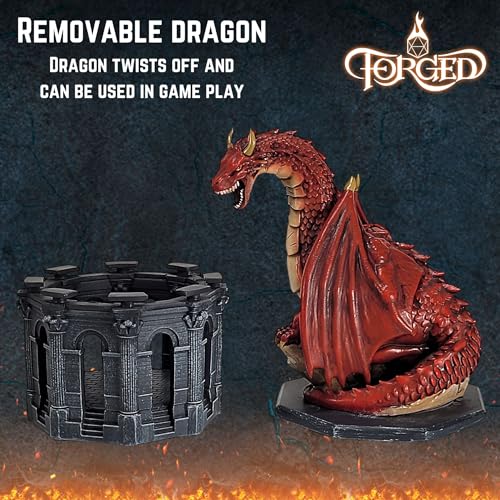 Forged Dice Co. Dragon Dice Jail - D&D Dice Holder and Storage Box with Removable Collectors Dragon Miniature - Fits Up to 2 Standard Polyhedral RPG Sets - Red - color: Red Dragon Dice Jail