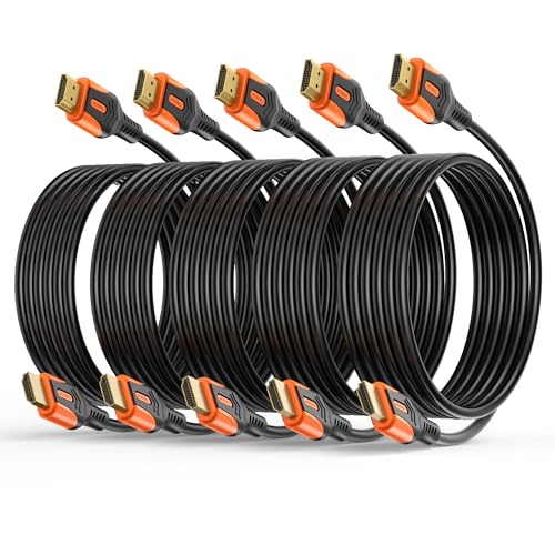 4K HDMI 2.0 Cable, 10FT, 5-Pack, 18Gbps | Long Reach for Home Theater and Gaming, 4K@60Hz, 2K@240Hz, HDR10, 3D, ARC, Dolby, HDCP 2.2 - size: 10FT