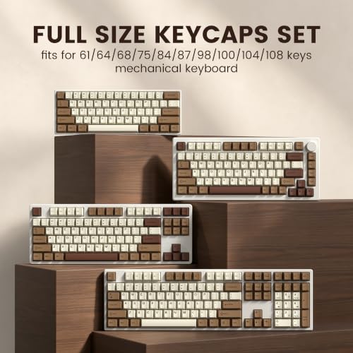 dagaladoo Double Shot PBT keycaps Coffee, Cherry Profile Keyboard Keycaps | Retro key caps set,Custom keycaps for 60% 65% 75% 100% Cherry-MX switch Mechanical Keyboard,131-keys - color: White/Brown