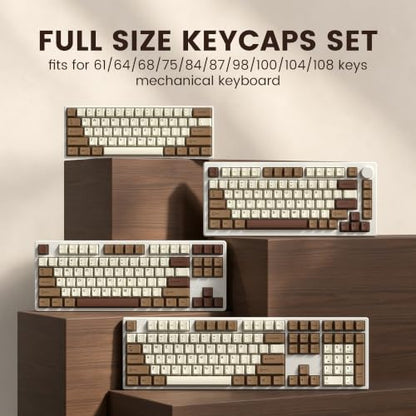 dagaladoo Double Shot PBT keycaps Coffee, Cherry Profile Keyboard Keycaps | Retro key caps set,Custom keycaps for 60% 65% 75% 100% Cherry-MX switch Mechanical Keyboard,131-keys - color: White/Brown