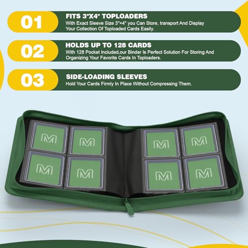 Toploader Binder,4-Pocket Side Load Trading Card Album, Holds 128 Cards | Top Loader Binder with Double-Sided Pockets for MTG, Sports Cards, Top Loader Storage（4 Dark Green） - color: 4Dark Green6