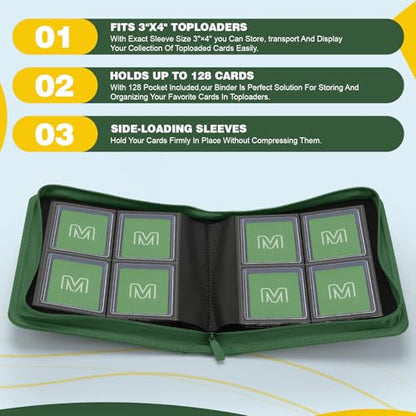 Toploader Binder,4-Pocket Side Load Trading Card Album, Holds 128 Cards | Top Loader Binder with Double-Sided Pockets for MTG, Sports Cards, Top Loader Storage（4 Dark Green） - color: 4Dark Green6